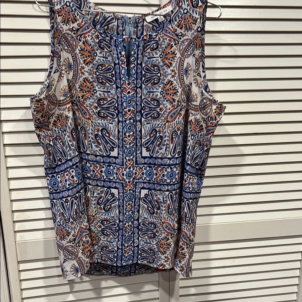 Paisley Print Sleeveless Top - Blue and Orange